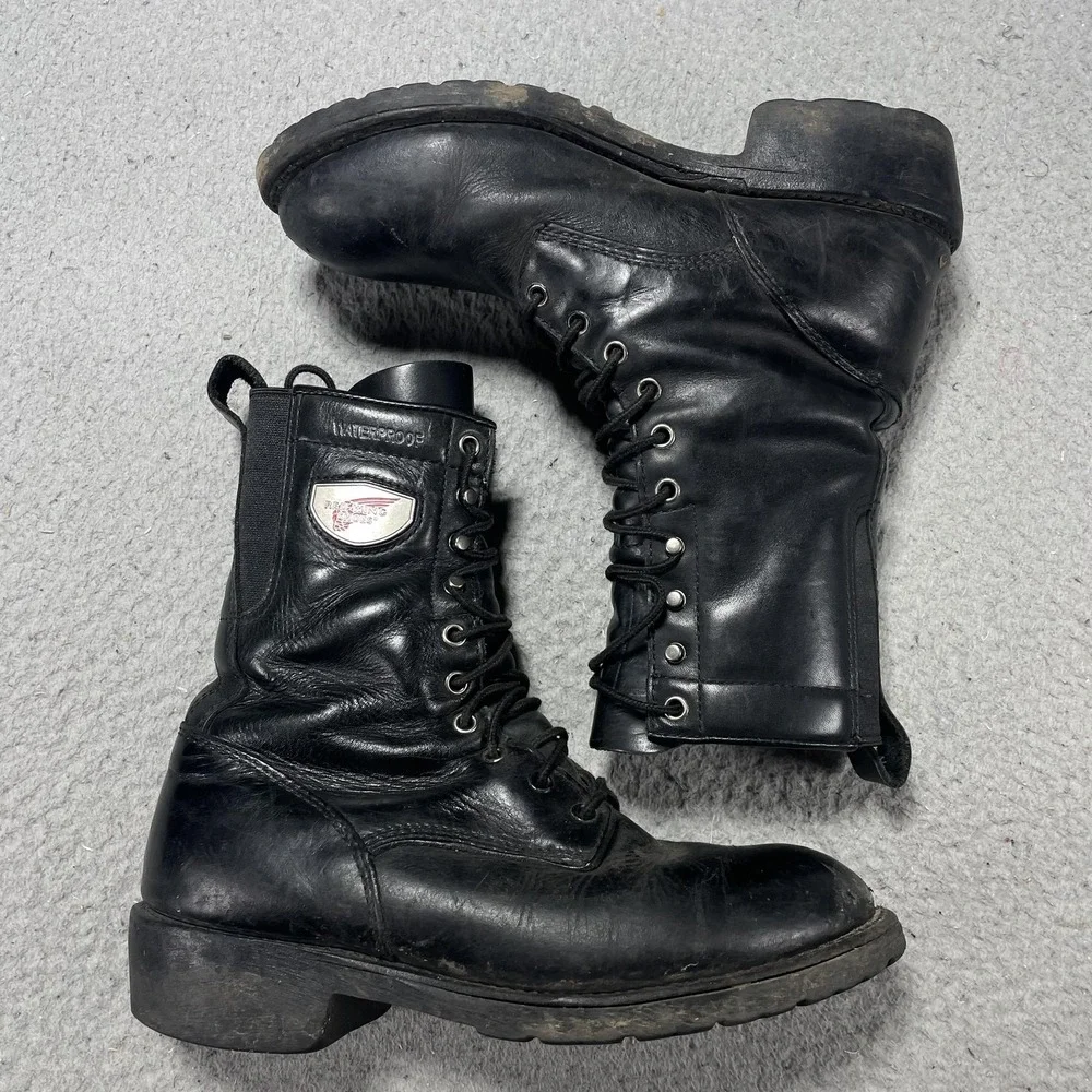 Red Wing Shoes Boots Mens Size 8.5 D Black Waterproof Biker Work Vibram 980